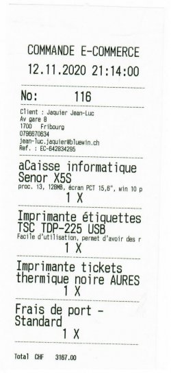 Exemple d'une commande provenant du e-shop